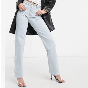 Straight leg jeans in ice blue.